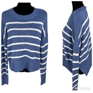 NWT C&C California dark blue with white stripes round neck slouchy fit swea…